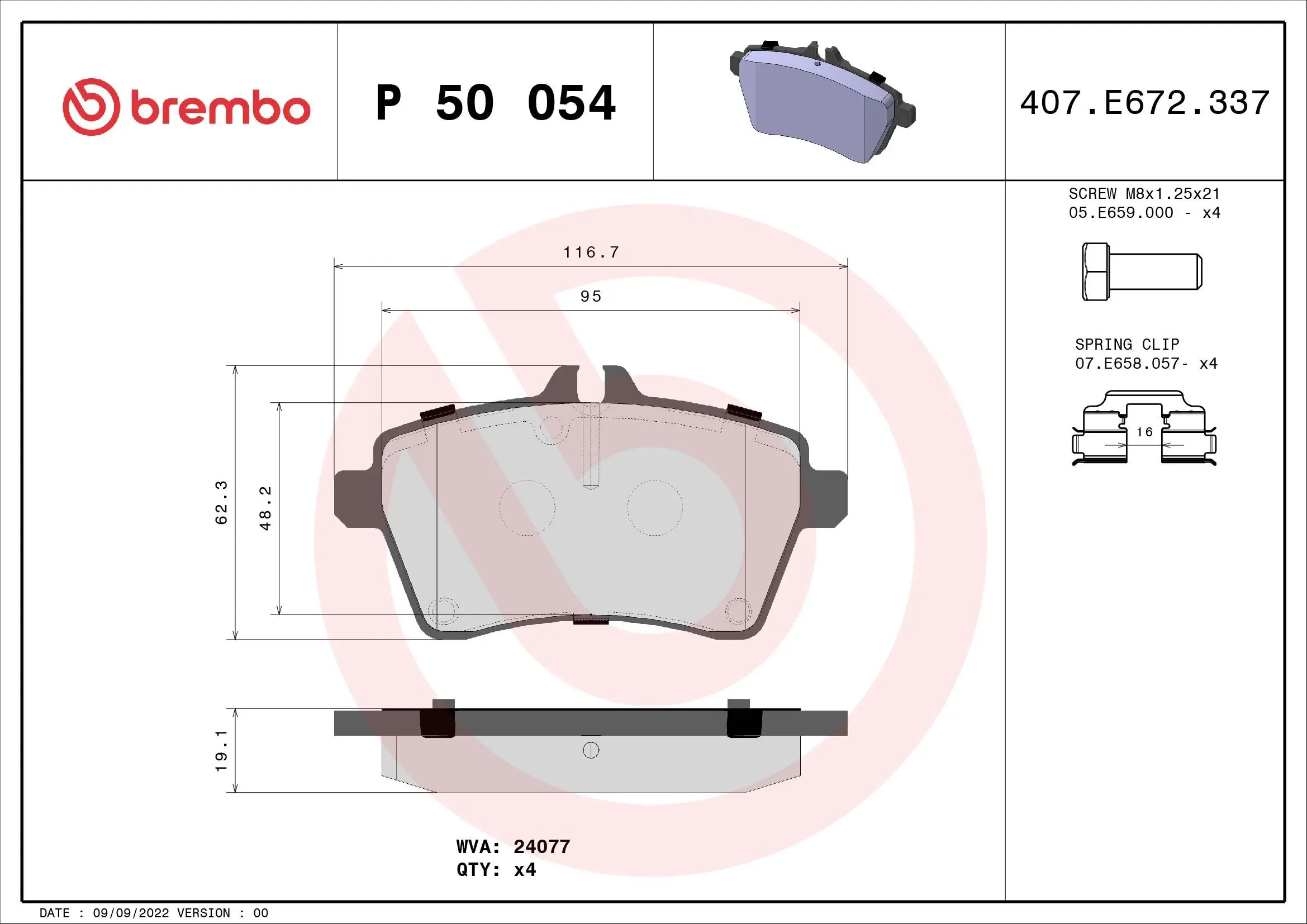 Bremsbelagsatz, Scheibenbremse Vorderachse BREMBO P 50 054