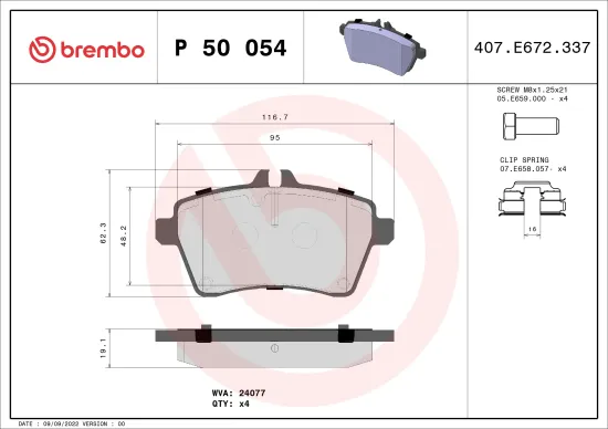 Bremsbelagsatz, Scheibenbremse Vorderachse BREMBO P 50 054 Bild Bremsbelagsatz, Scheibenbremse Vorderachse BREMBO P 50 054