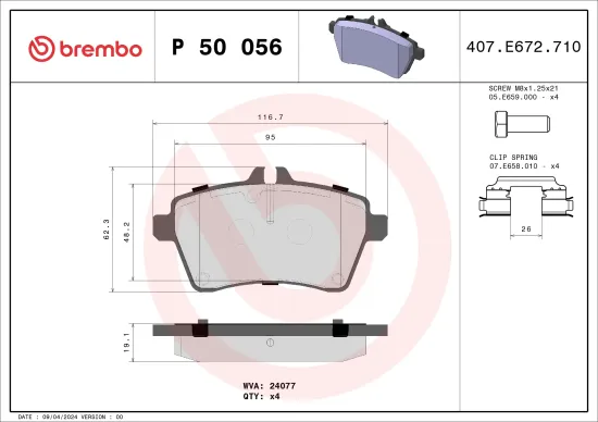 Bremsbelagsatz, Scheibenbremse Vorderachse BREMBO P 50 056 Bild Bremsbelagsatz, Scheibenbremse Vorderachse BREMBO P 50 056
