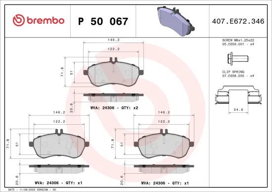 Bremsbelagsatz, Scheibenbremse BREMBO P 50 067 Bild Bremsbelagsatz, Scheibenbremse BREMBO P 50 067