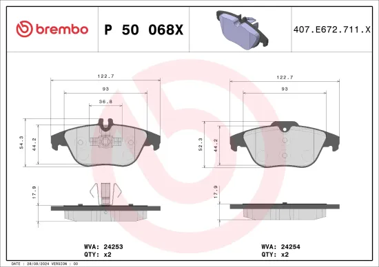Bremsbelagsatz, Scheibenbremse Hinterachse BREMBO P 50 068X Bild Bremsbelagsatz, Scheibenbremse Hinterachse BREMBO P 50 068X