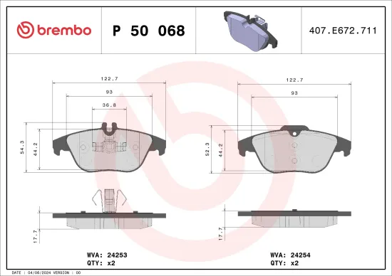 Bremsbelagsatz, Scheibenbremse Hinterachse BREMBO P 50 068 Bild Bremsbelagsatz, Scheibenbremse Hinterachse BREMBO P 50 068