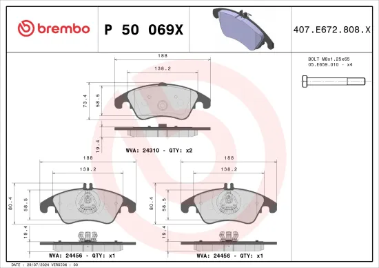 Bremsbelagsatz, Scheibenbremse BREMBO P 50 069X Bild Bremsbelagsatz, Scheibenbremse BREMBO P 50 069X