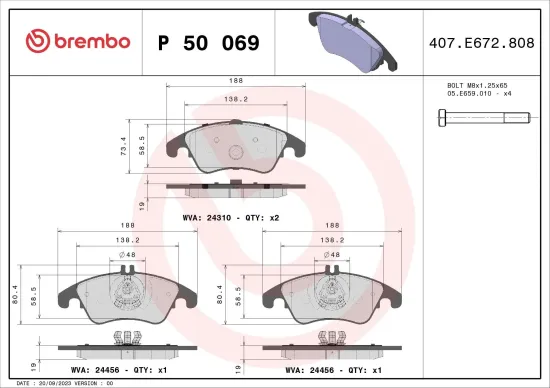 Bremsbelagsatz, Scheibenbremse BREMBO P 50 069X Bild Bremsbelagsatz, Scheibenbremse BREMBO P 50 069X