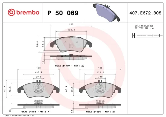 Bremsbelagsatz, Scheibenbremse BREMBO P 50 069 Bild Bremsbelagsatz, Scheibenbremse BREMBO P 50 069