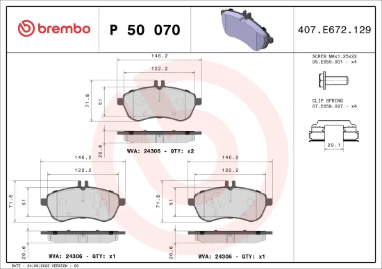 Bremsbelagsatz, Scheibenbremse Vorderachse BREMBO P 50 070 Bild Bremsbelagsatz, Scheibenbremse Vorderachse BREMBO P 50 070