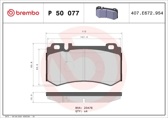 Bremsbelagsatz, Scheibenbremse Hinterachse BREMBO P 50 077 Bild Bremsbelagsatz, Scheibenbremse Hinterachse BREMBO P 50 077