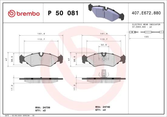 Bremsbelagsatz, Scheibenbremse Hinterachse BREMBO P 50 081 Bild Bremsbelagsatz, Scheibenbremse Hinterachse BREMBO P 50 081