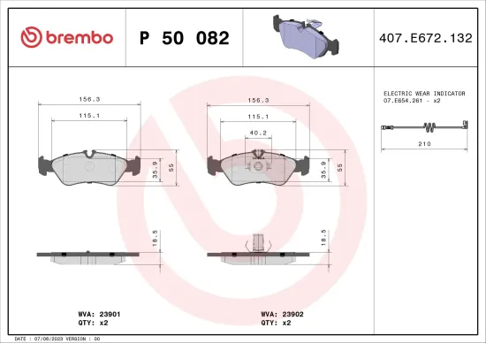 Bremsbelagsatz, Scheibenbremse Hinterachse BREMBO P 50 082 Bild Bremsbelagsatz, Scheibenbremse Hinterachse BREMBO P 50 082