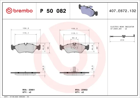 Bremsbelagsatz, Scheibenbremse Hinterachse BREMBO P 50 082 Bild Bremsbelagsatz, Scheibenbremse Hinterachse BREMBO P 50 082
