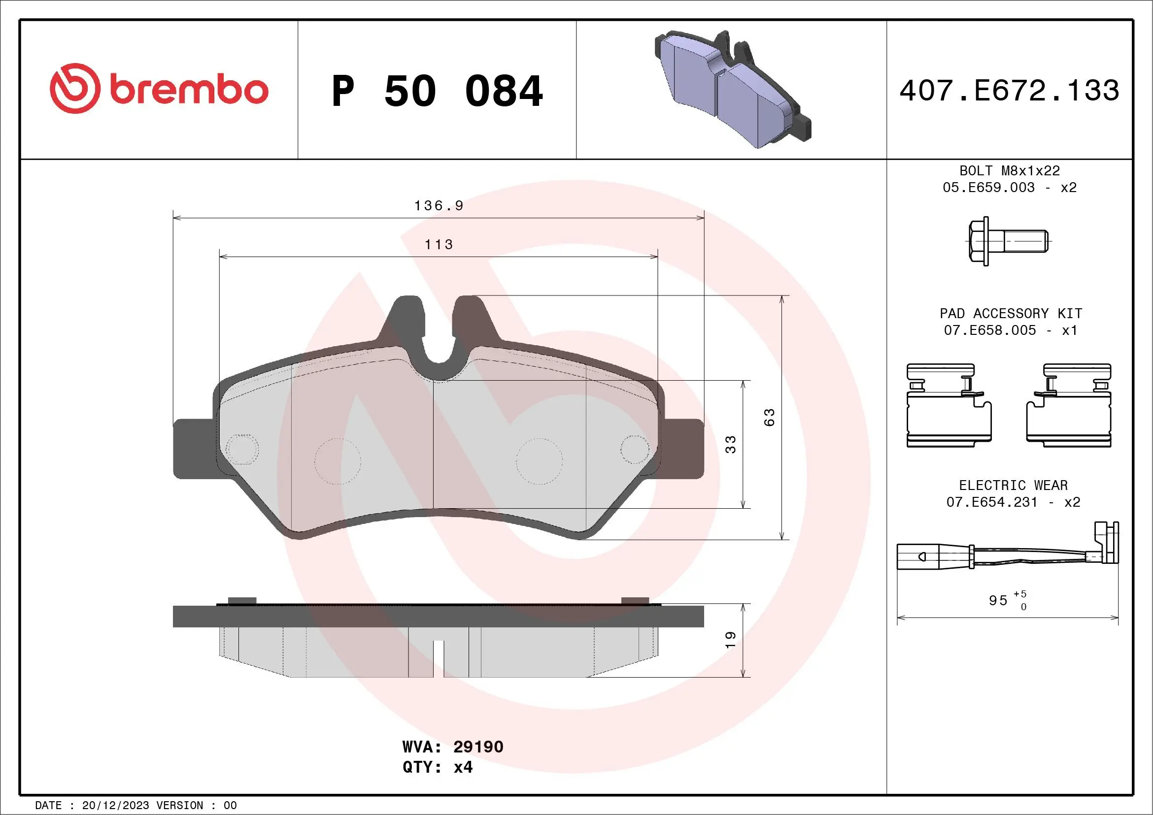 Bremsbelagsatz, Scheibenbremse Hinterachse BREMBO P 50 084