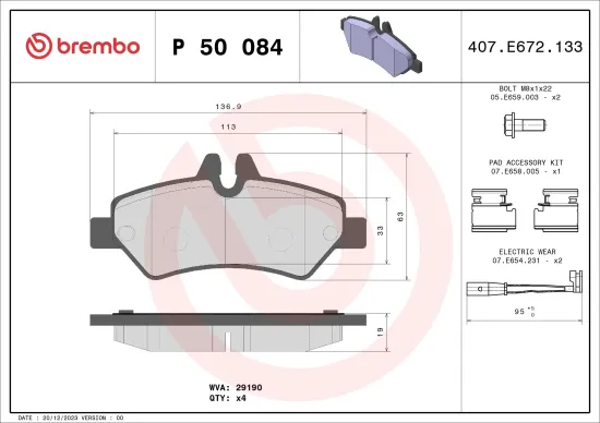 Bremsbelagsatz, Scheibenbremse Hinterachse BREMBO P 50 084 Bild Bremsbelagsatz, Scheibenbremse Hinterachse BREMBO P 50 084