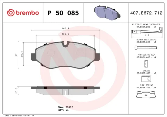 Bremsbelagsatz, Scheibenbremse BREMBO P 50 085 Bild Bremsbelagsatz, Scheibenbremse BREMBO P 50 085