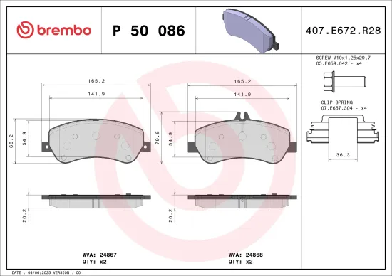 Bremsbelagsatz, Scheibenbremse Vorderachse BREMBO P 50 086 Bild Bremsbelagsatz, Scheibenbremse Vorderachse BREMBO P 50 086
