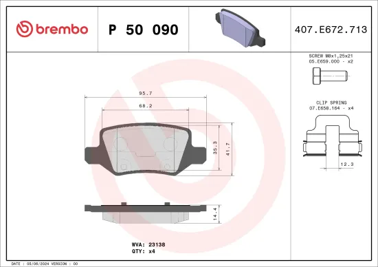 Bremsbelagsatz, Scheibenbremse Hinterachse BREMBO P 50 090 Bild Bremsbelagsatz, Scheibenbremse Hinterachse BREMBO P 50 090