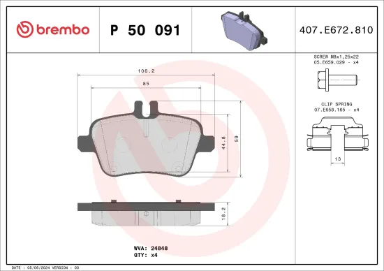 Bremsbelagsatz, Scheibenbremse Hinterachse BREMBO P 50 091 Bild Bremsbelagsatz, Scheibenbremse Hinterachse BREMBO P 50 091