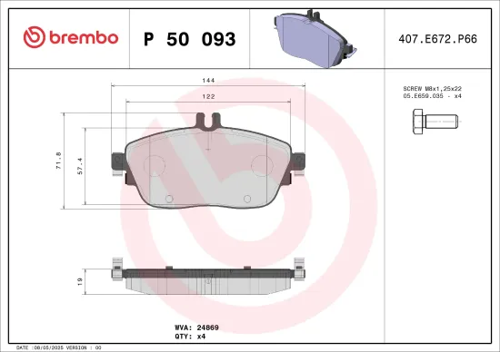 Bremsbelagsatz, Scheibenbremse BREMBO P 50 093 Bild Bremsbelagsatz, Scheibenbremse BREMBO P 50 093