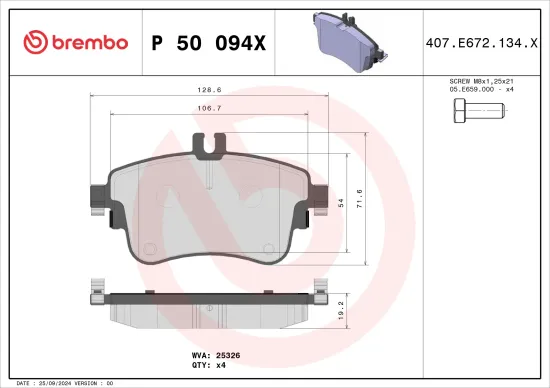 Bremsbelagsatz, Scheibenbremse Vorderachse BREMBO P 50 094X Bild Bremsbelagsatz, Scheibenbremse Vorderachse BREMBO P 50 094X