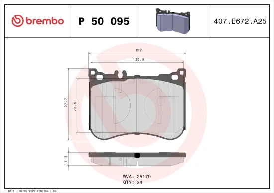 Bremsbelagsatz, Scheibenbremse BREMBO P 50 095 Bild Bremsbelagsatz, Scheibenbremse BREMBO P 50 095