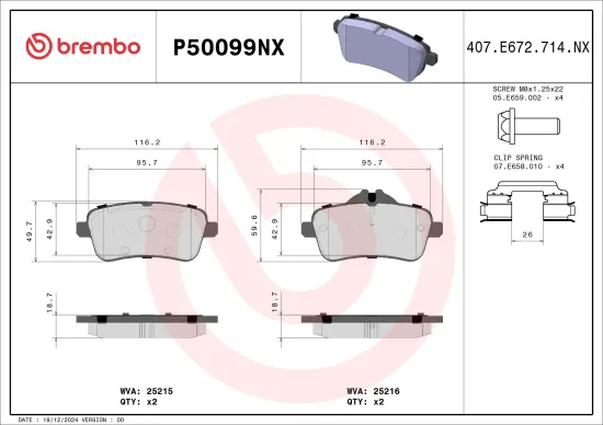 Bremsbelagsatz, Scheibenbremse BREMBO P50099NX Bild Bremsbelagsatz, Scheibenbremse BREMBO P50099NX
