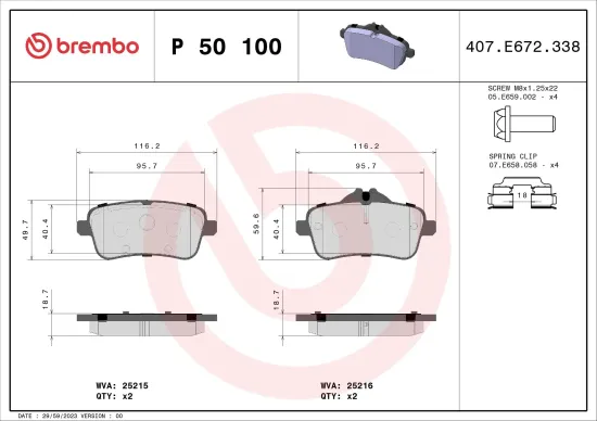 Bremsbelagsatz, Scheibenbremse Hinterachse BREMBO P 50 100 Bild Bremsbelagsatz, Scheibenbremse Hinterachse BREMBO P 50 100