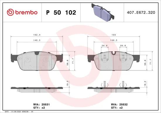 Bremsbelagsatz, Scheibenbremse BREMBO P 50 102 Bild Bremsbelagsatz, Scheibenbremse BREMBO P 50 102