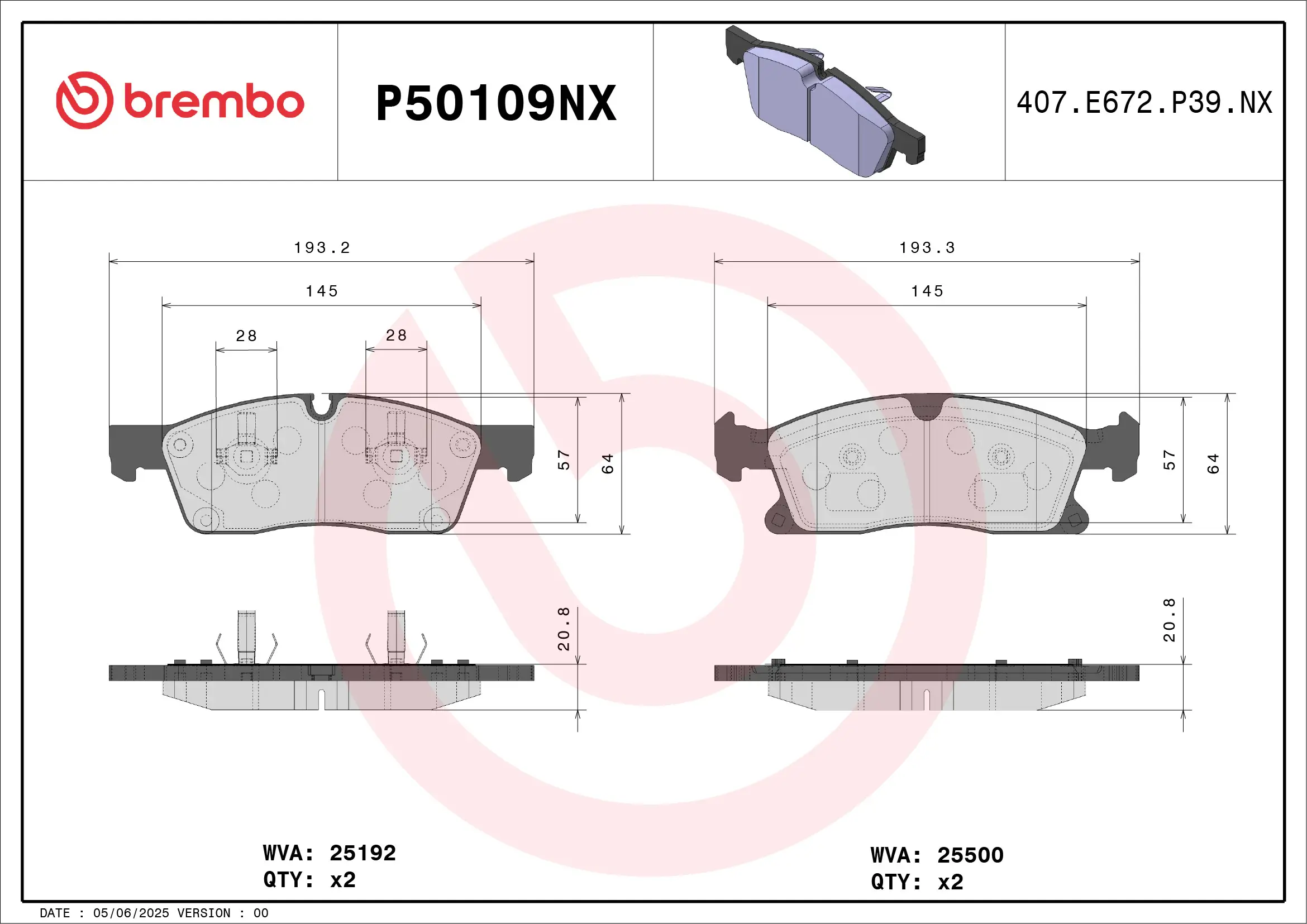 Bremsbelagsatz, Scheibenbremse BREMBO P50109NX