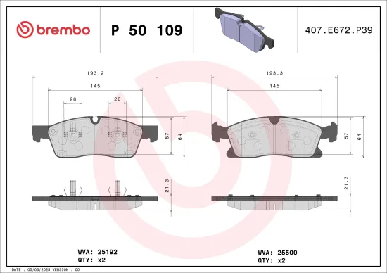 Bremsbelagsatz, Scheibenbremse BREMBO P 50 109 Bild Bremsbelagsatz, Scheibenbremse BREMBO P 50 109