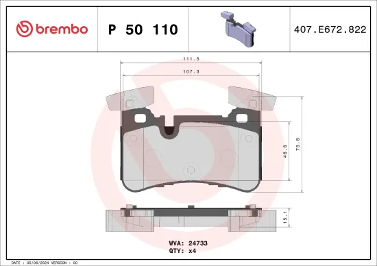 Bremsbelagsatz, Scheibenbremse Hinterachse BREMBO P 50 110 Bild Bremsbelagsatz, Scheibenbremse Hinterachse BREMBO P 50 110