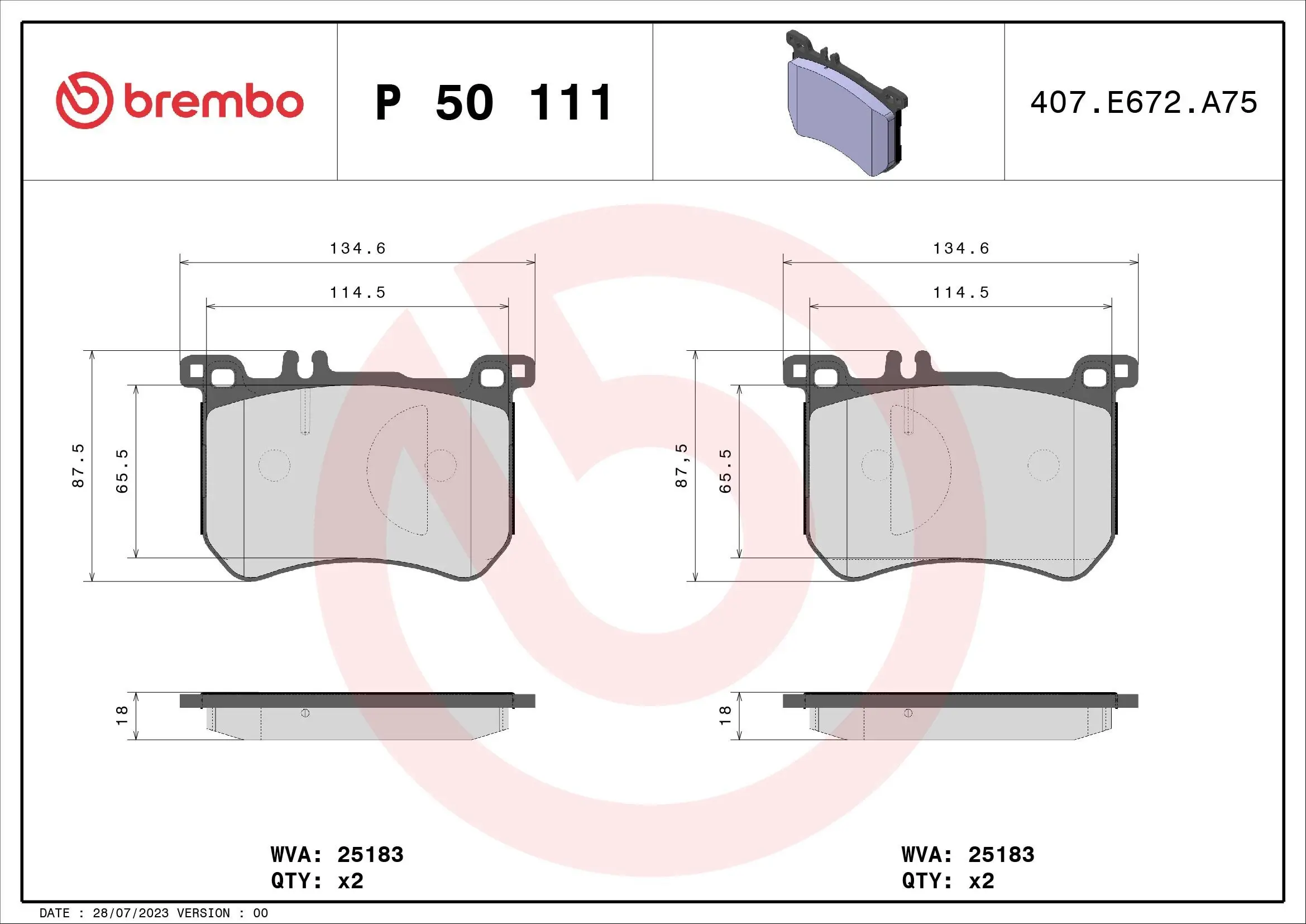 Bremsbelagsatz, Scheibenbremse Vorderachse BREMBO P 50 111