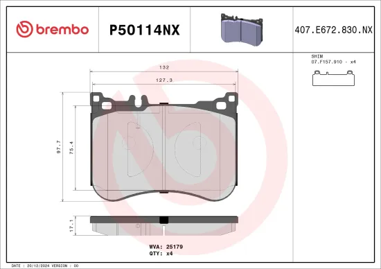 Bremsbelagsatz, Scheibenbremse Vorderachse BREMBO P50114NX Bild Bremsbelagsatz, Scheibenbremse Vorderachse BREMBO P50114NX