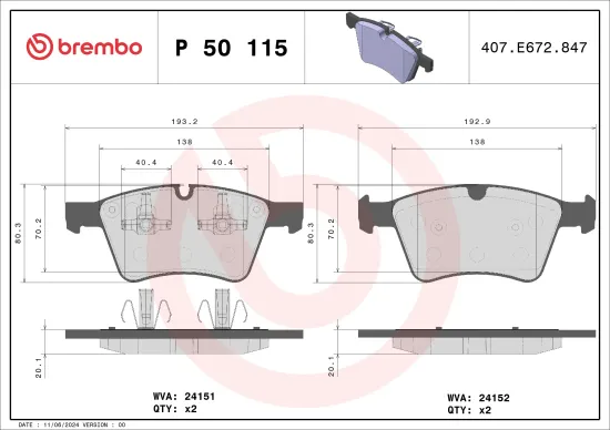 Bremsbelagsatz, Scheibenbremse BREMBO P 50 115 Bild Bremsbelagsatz, Scheibenbremse BREMBO P 50 115