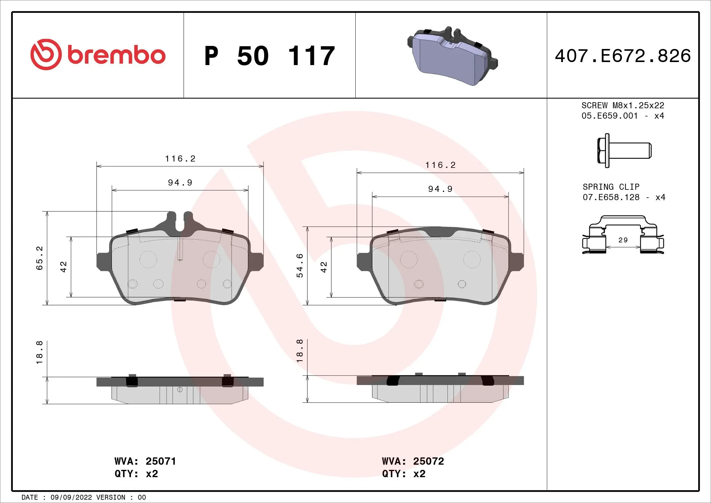 Bremsbelagsatz, Scheibenbremse BREMBO P 50 117