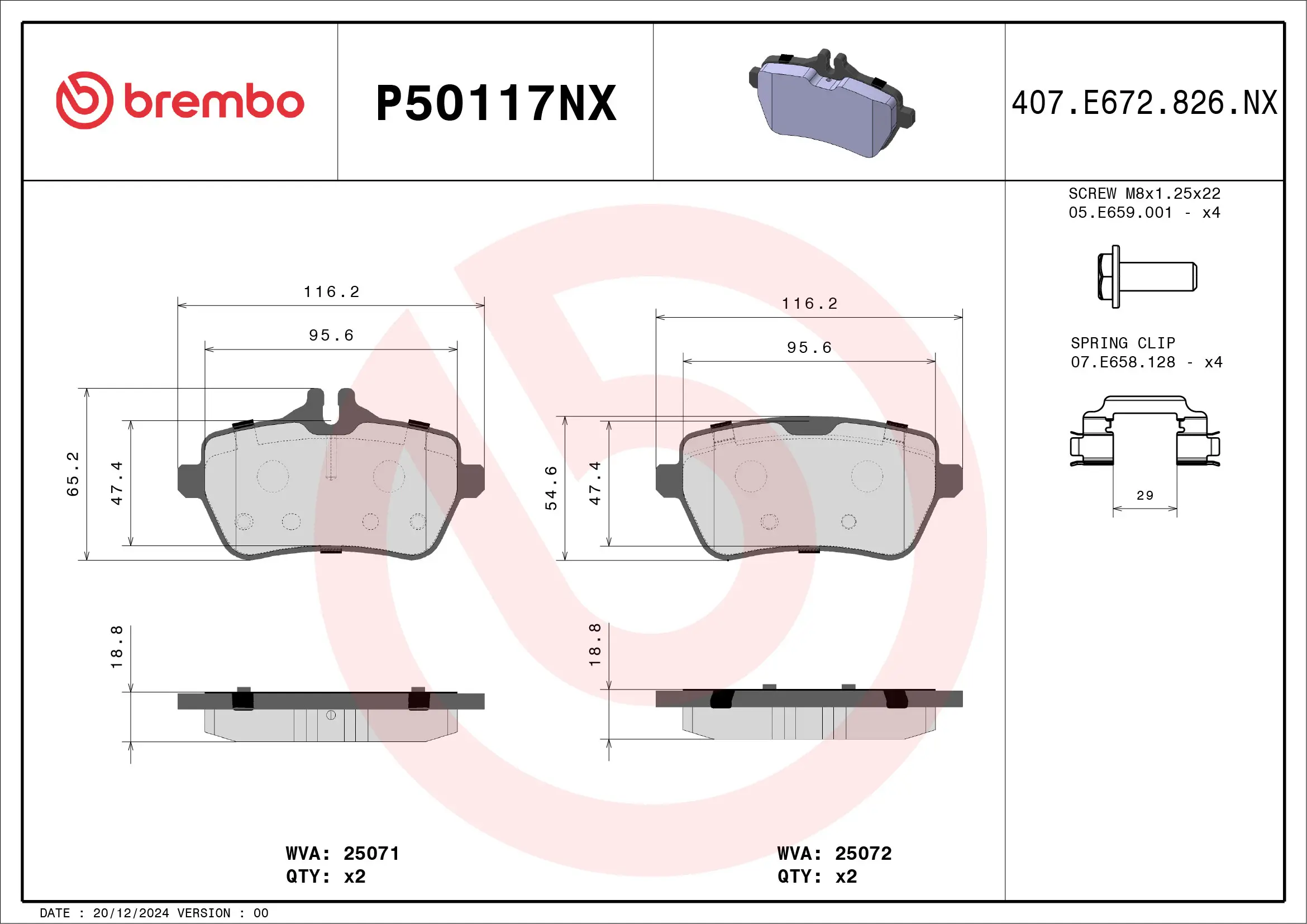 Bremsbelagsatz, Scheibenbremse Hinterachse BREMBO P50117NX
