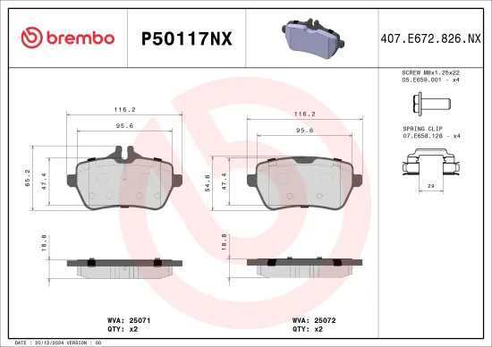 Bremsbelagsatz, Scheibenbremse Hinterachse BREMBO P50117NX Bild Bremsbelagsatz, Scheibenbremse Hinterachse BREMBO P50117NX