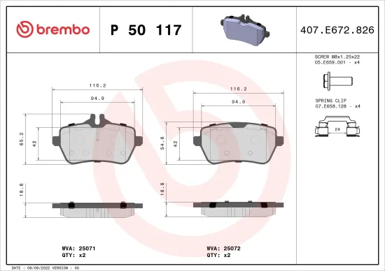 Bremsbelagsatz, Scheibenbremse Hinterachse BREMBO P 50 117 Bild Bremsbelagsatz, Scheibenbremse Hinterachse BREMBO P 50 117