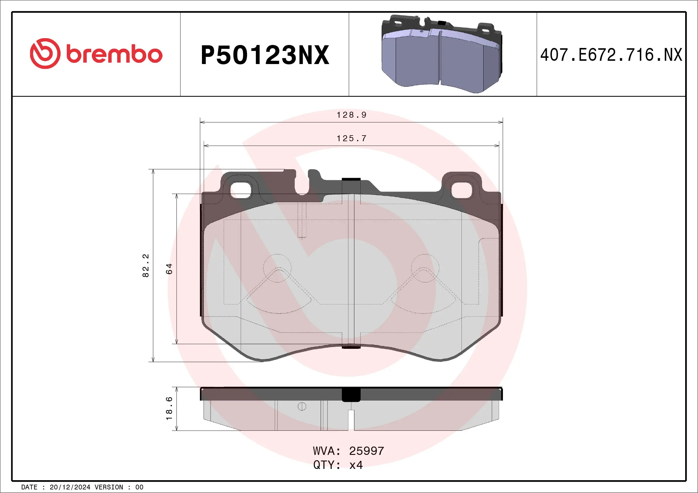 Bremsbelagsatz, Scheibenbremse BREMBO P50123NX