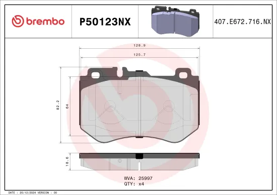 Bremsbelagsatz, Scheibenbremse BREMBO P50123NX Bild Bremsbelagsatz, Scheibenbremse BREMBO P50123NX