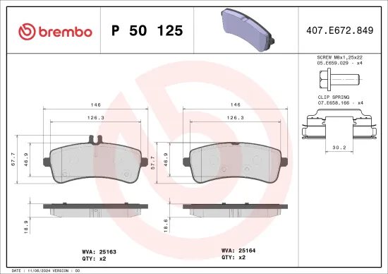 Bremsbelagsatz, Scheibenbremse Hinterachse BREMBO P 50 125 Bild Bremsbelagsatz, Scheibenbremse Hinterachse BREMBO P 50 125