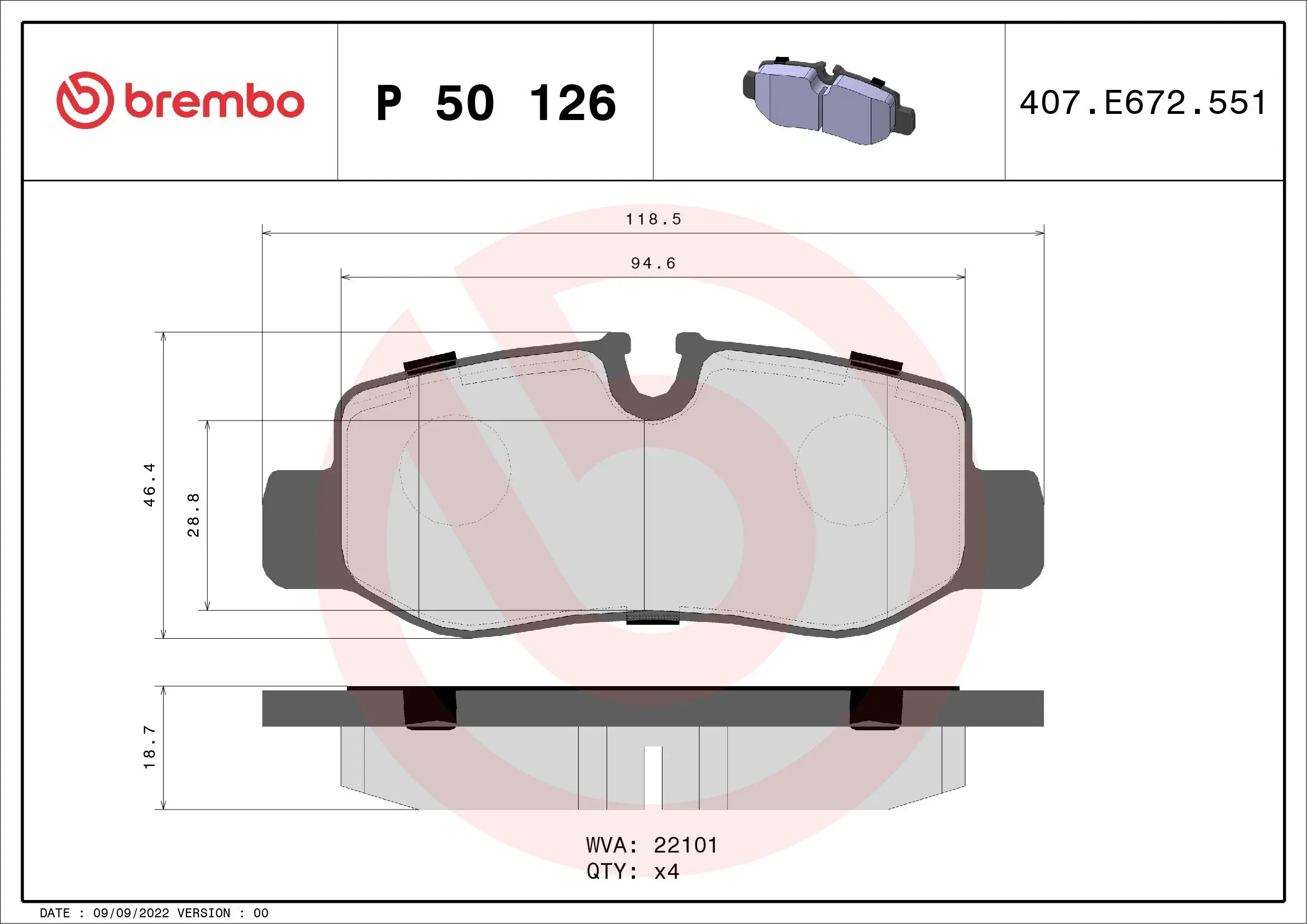 Bremsbelagsatz, Scheibenbremse Hinterachse BREMBO P 50 126