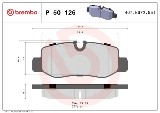 Bremsbelagsatz, Scheibenbremse Hinterachse BREMBO P 50 126 Bild Bremsbelagsatz, Scheibenbremse Hinterachse BREMBO P 50 126