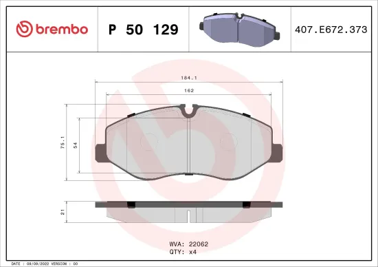 Bremsbelagsatz, Scheibenbremse Vorderachse BREMBO P 50 129 Bild Bremsbelagsatz, Scheibenbremse Vorderachse BREMBO P 50 129