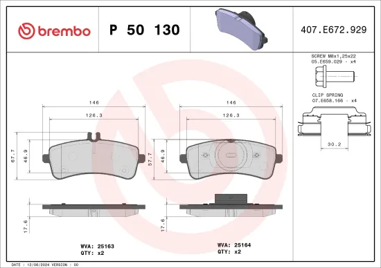 Bremsbelagsatz, Scheibenbremse Hinterachse BREMBO P 50 130 Bild Bremsbelagsatz, Scheibenbremse Hinterachse BREMBO P 50 130