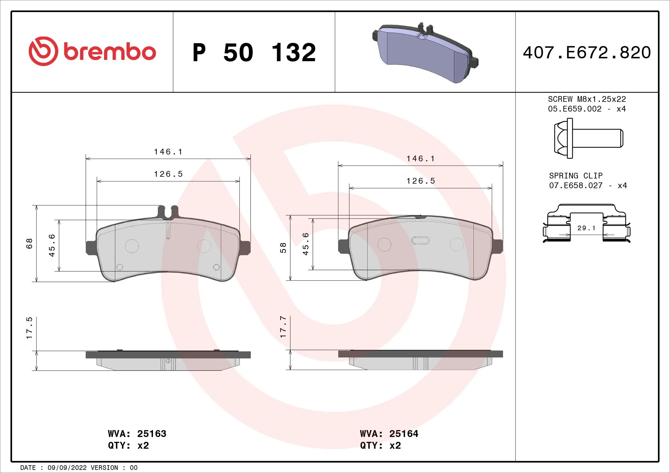 Bremsbelagsatz, Scheibenbremse BREMBO P 50 132