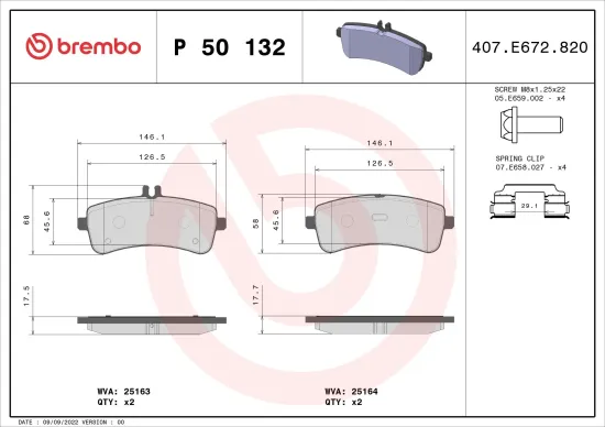 Bremsbelagsatz, Scheibenbremse BREMBO P 50 132 Bild Bremsbelagsatz, Scheibenbremse BREMBO P 50 132