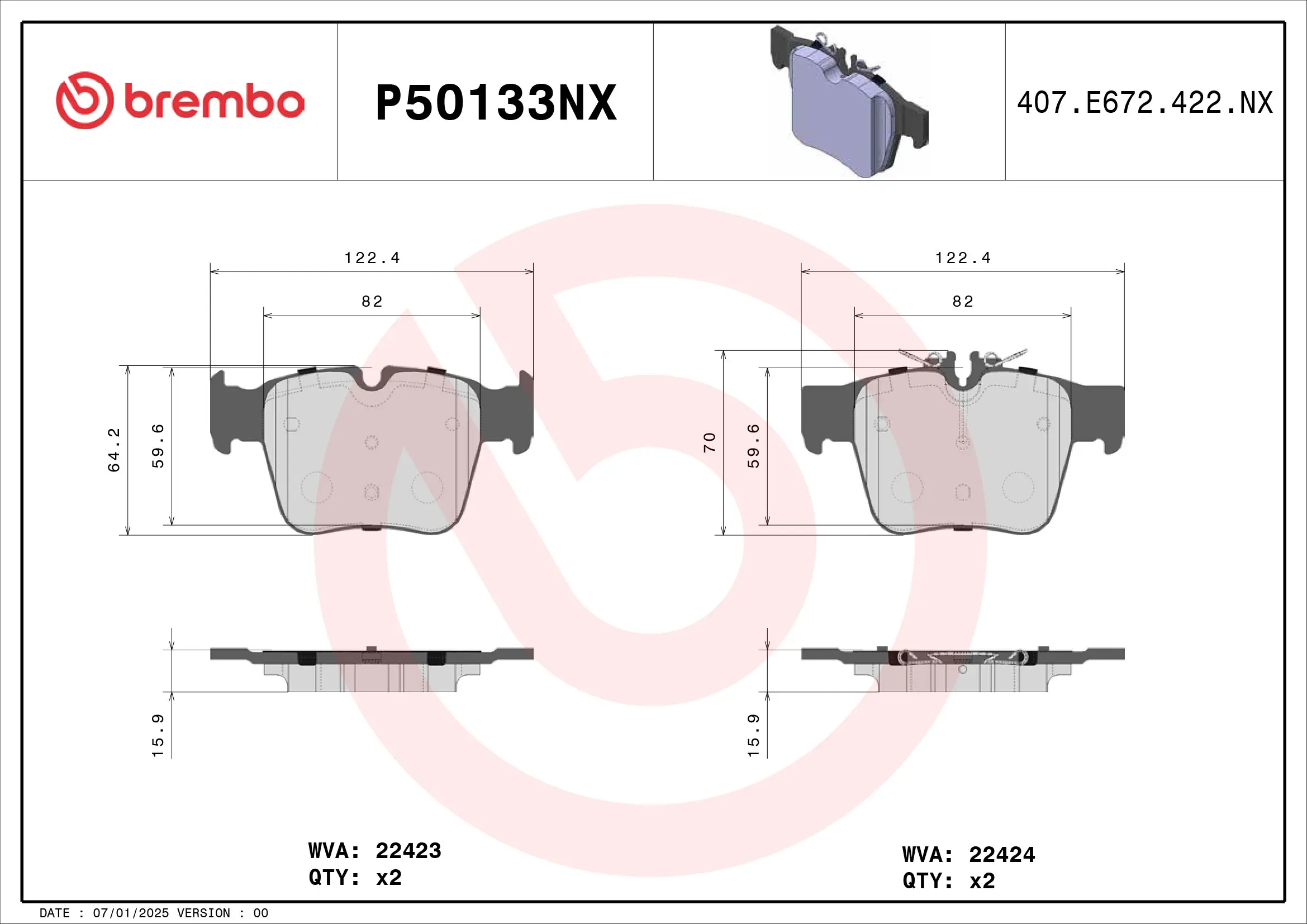Bremsbelagsatz, Scheibenbremse Hinterachse BREMBO P50133NX