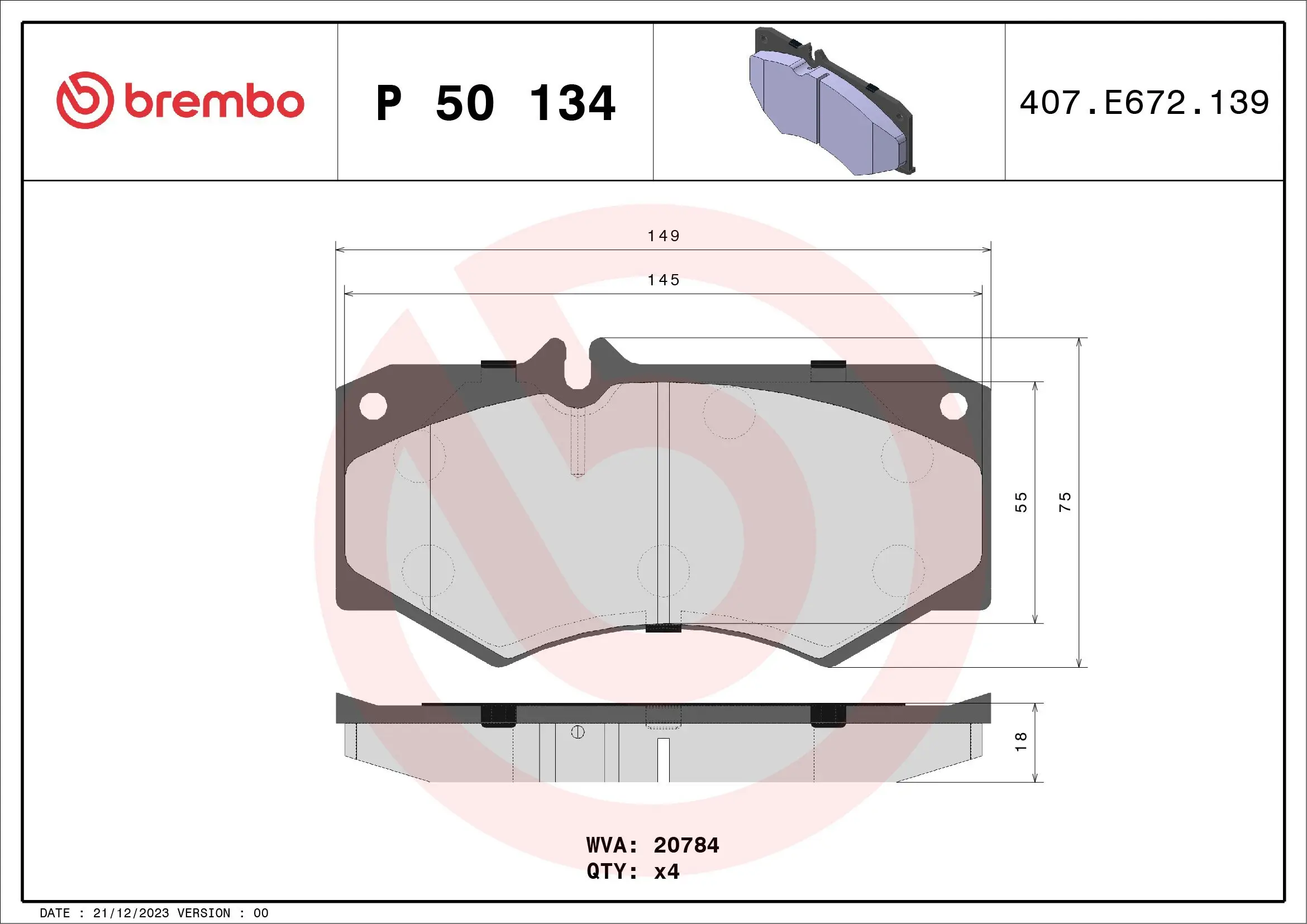 Bremsbelagsatz, Scheibenbremse BREMBO P 50 134