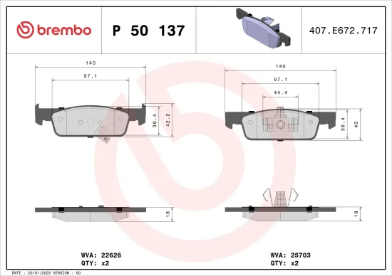 Bremsbelagsatz, Scheibenbremse Vorderachse BREMBO P 50 137 Bild Bremsbelagsatz, Scheibenbremse Vorderachse BREMBO P 50 137