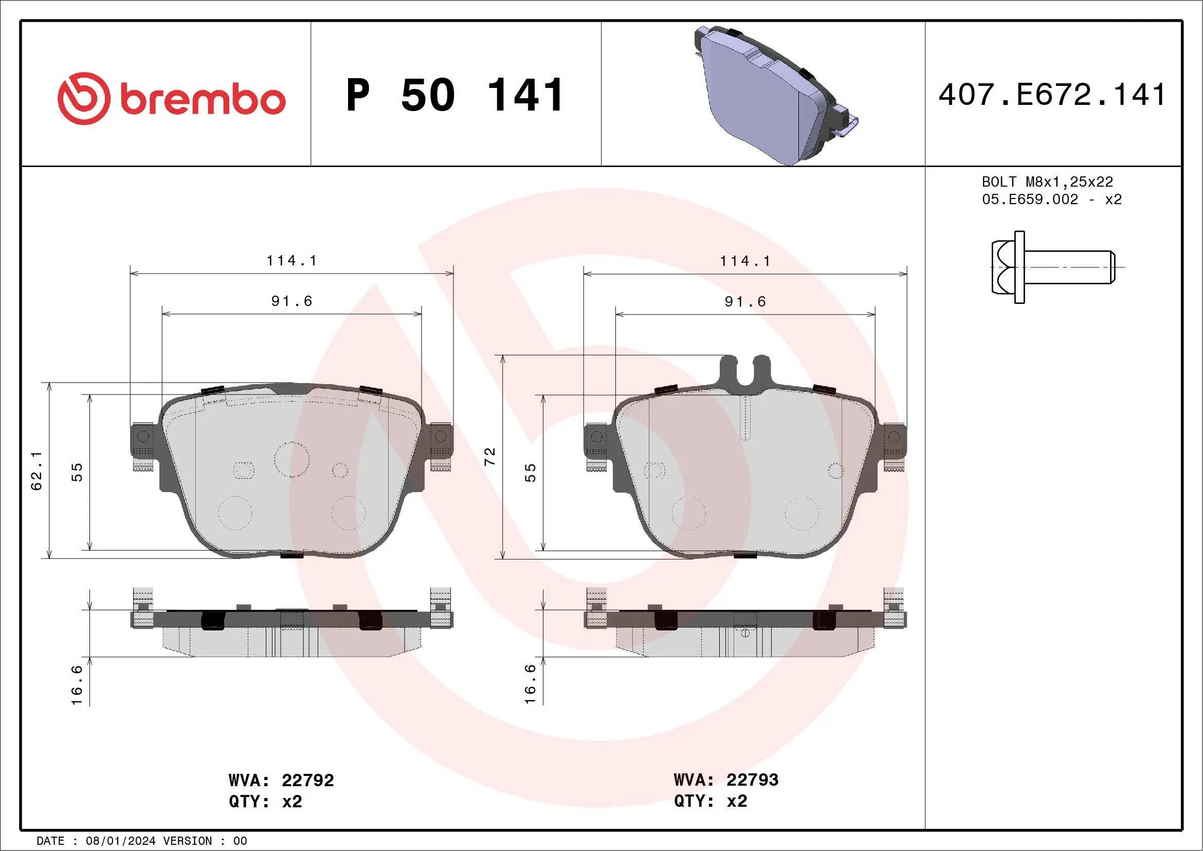 Bremsbelagsatz, Scheibenbremse Hinterachse BREMBO P 50 141