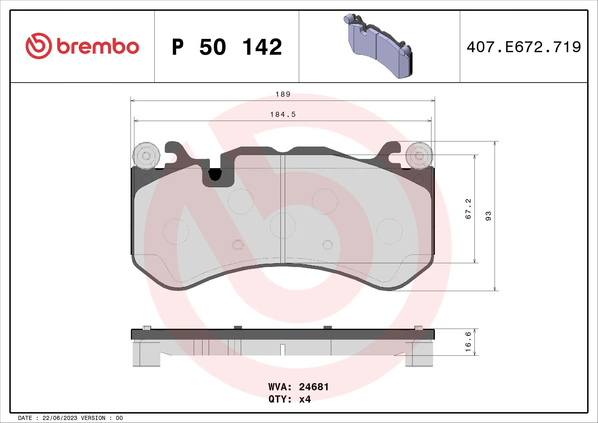 Bremsbelagsatz, Scheibenbremse Vorderachse BREMBO P 50 142